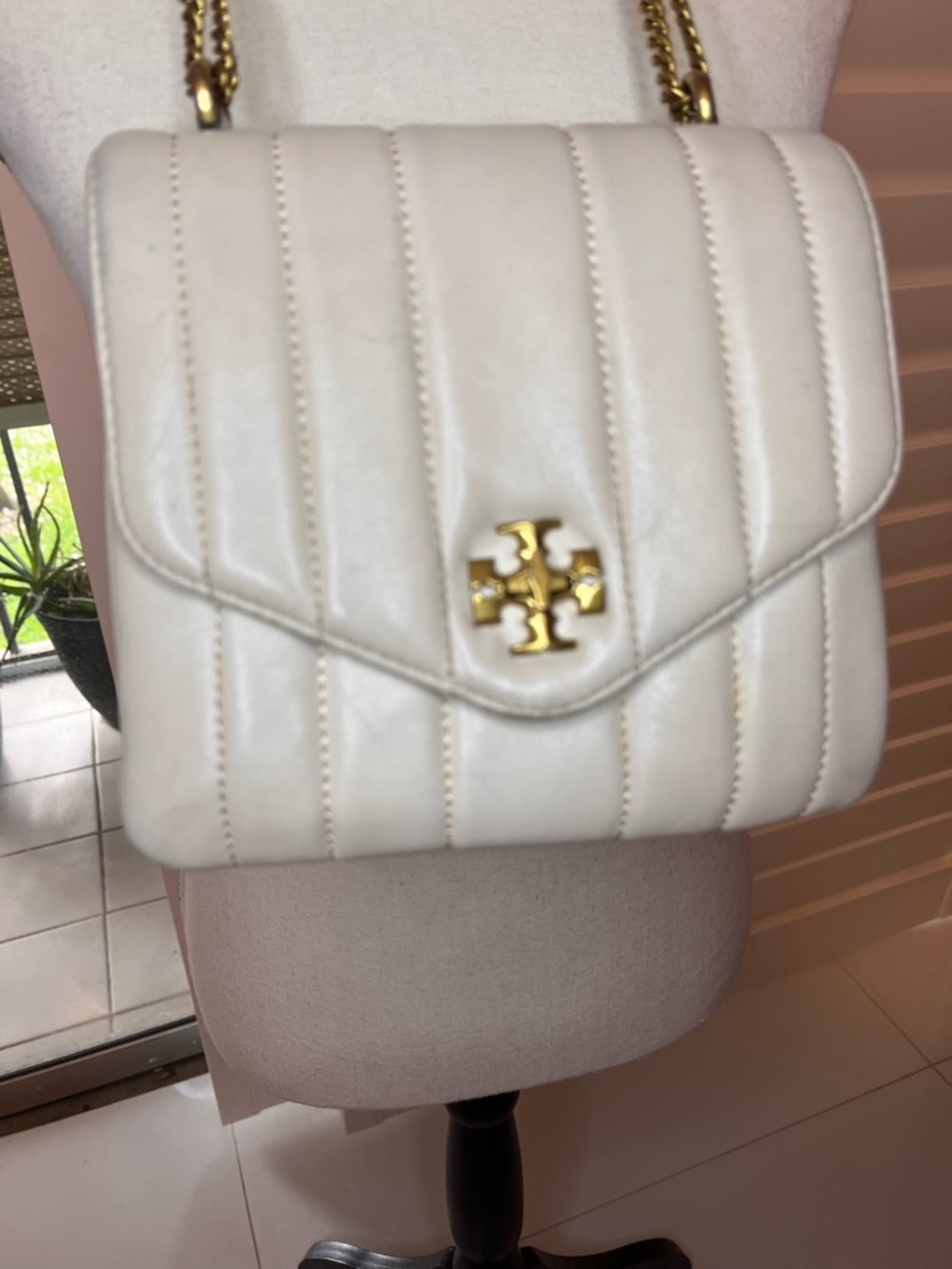 Tory Burch Beige Quilted Leather Crossbody with Gold Hardware